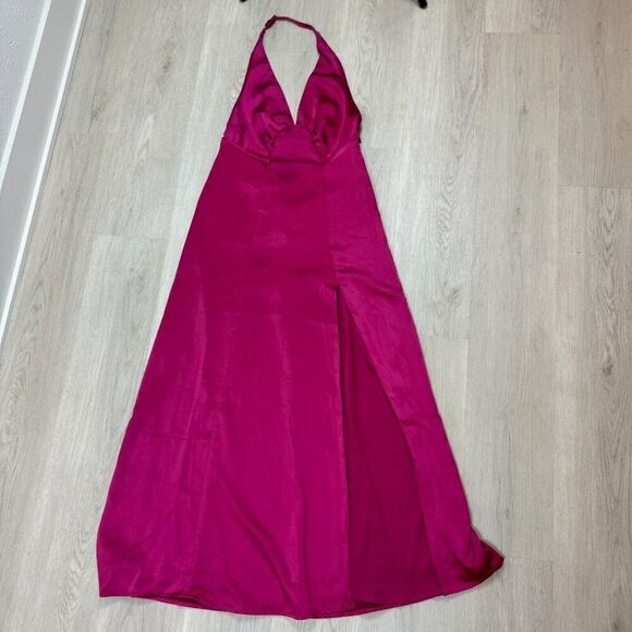 Free People Dance Till Dawn Maxi Midi Satin Halter Dress Size Small Rose Pink - Picture 2 of 4